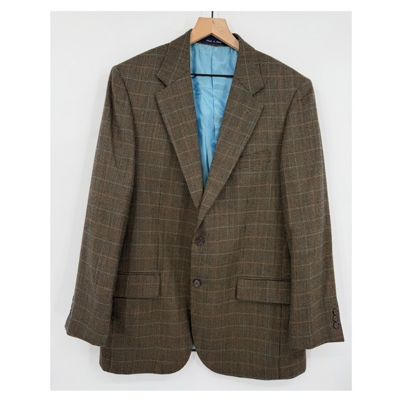 Alan Flusser Other - Alan Flusser Blazer Men 40R Brown Plaid Lambswool Sport Coat Professional Career